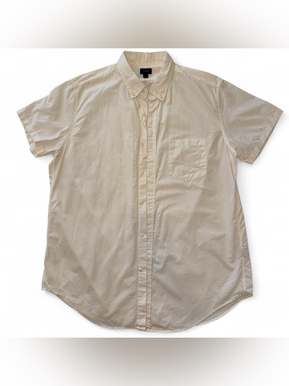 J. Crew Men's Short Sleeve Button-Down Shirt in Off-White/Cream - Large